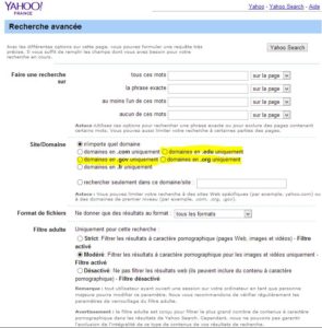rechercher des sites org edu gov avec Yahoo
