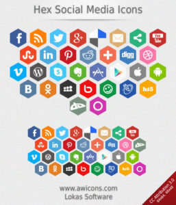 icônes sociales hexagonales