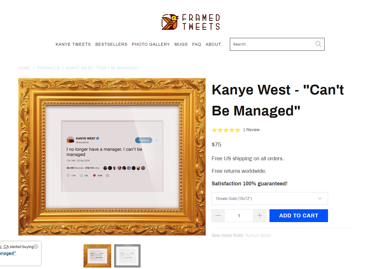 Kanye West Framed Tweet